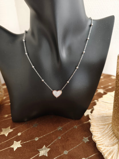 Collier Coeur Blanc Nacré